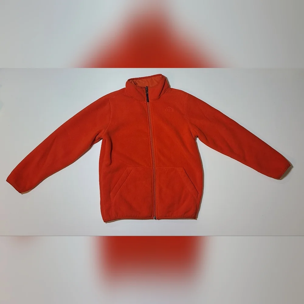 LL Bean Sherpa Lined Fleece Jacket Kids Medium 10-12 Full Zip Comfy Cozy Orange